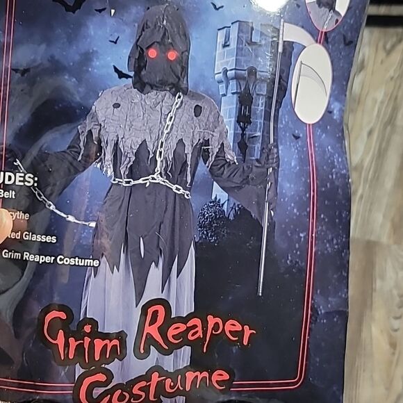Grim Reaper Halloween Costume with Glowing Eyes Boys Size Large - Picture 9 of 10